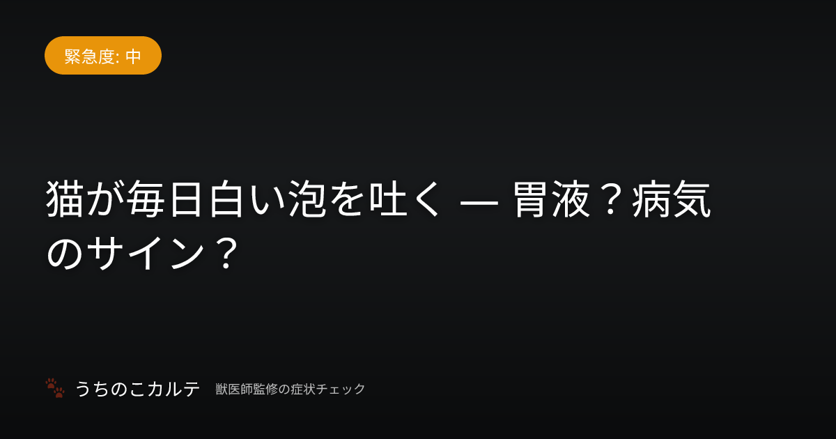 猫が毎日白い泡を吐く — 胃液？病気のサイン？