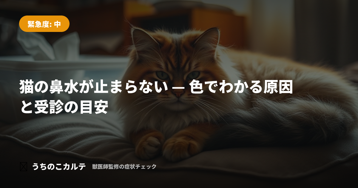 猫の鼻水が止まらない — 色でわかる原因と受診の目安